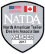 Logo for the North American Trailer Dealers Association, featuring U.S. and Canadian flags. Text reads "NATDA Member 2017.