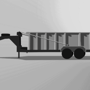 Illustration of a side view of the Pro-Heavy Gooseneck Dump Trailer with a dumping mechanism in grayscale.