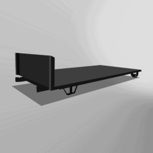 A black Roll-Off Flatbed with a minimalist headboard, shown without a mattress on a grey background.